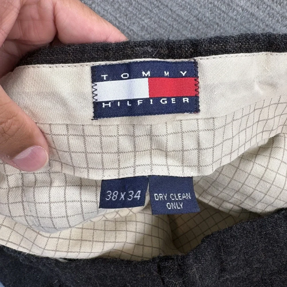 VTG 90s Tommy Hilfiger Pants Mens 34x28 Gray Pleated Wool Preppy Cuff Academia